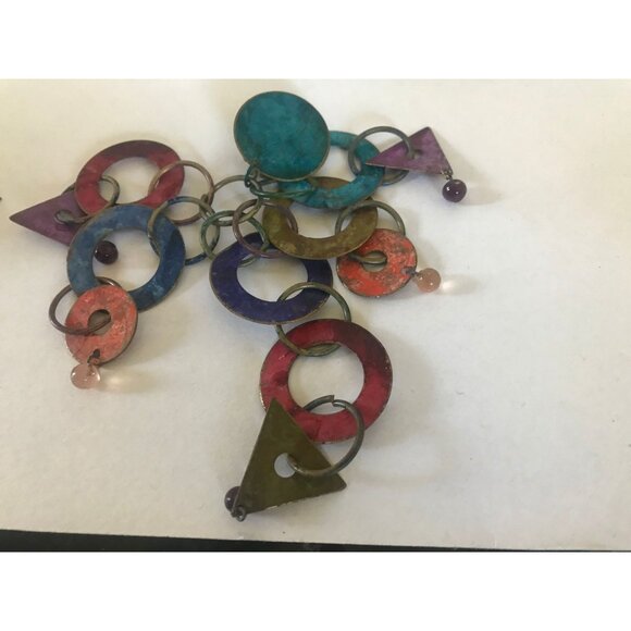 Vtg 1960's Handmade Mod Dangle 5 Drop Circles Clip On Earrings Deep Blue - Picture 5 of 8